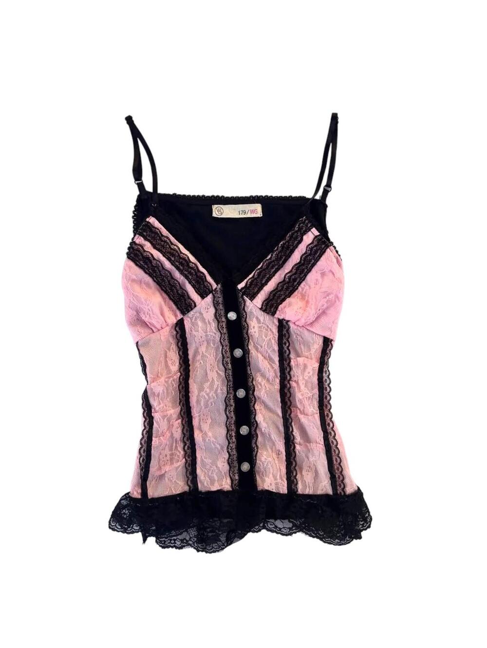 WG Pink and black lace cami